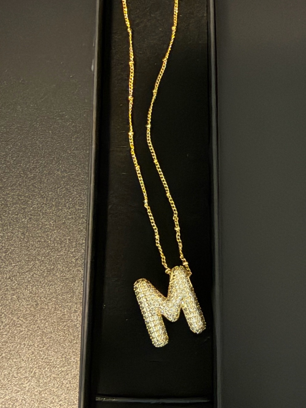 NWT Gold Initial 'M' Pendant Necklace with Cubic Zirconia